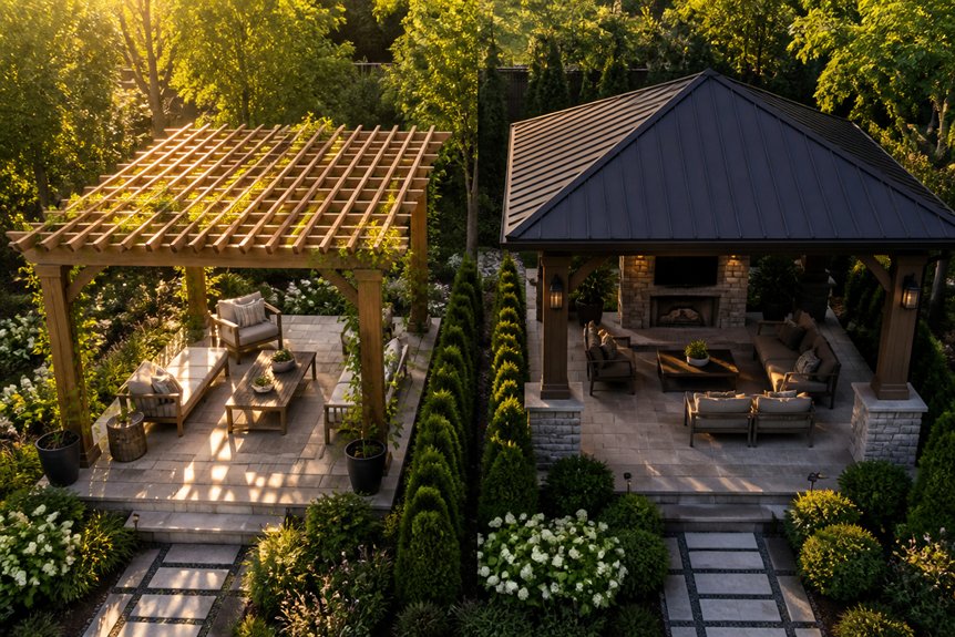 pergolas provide partial shade